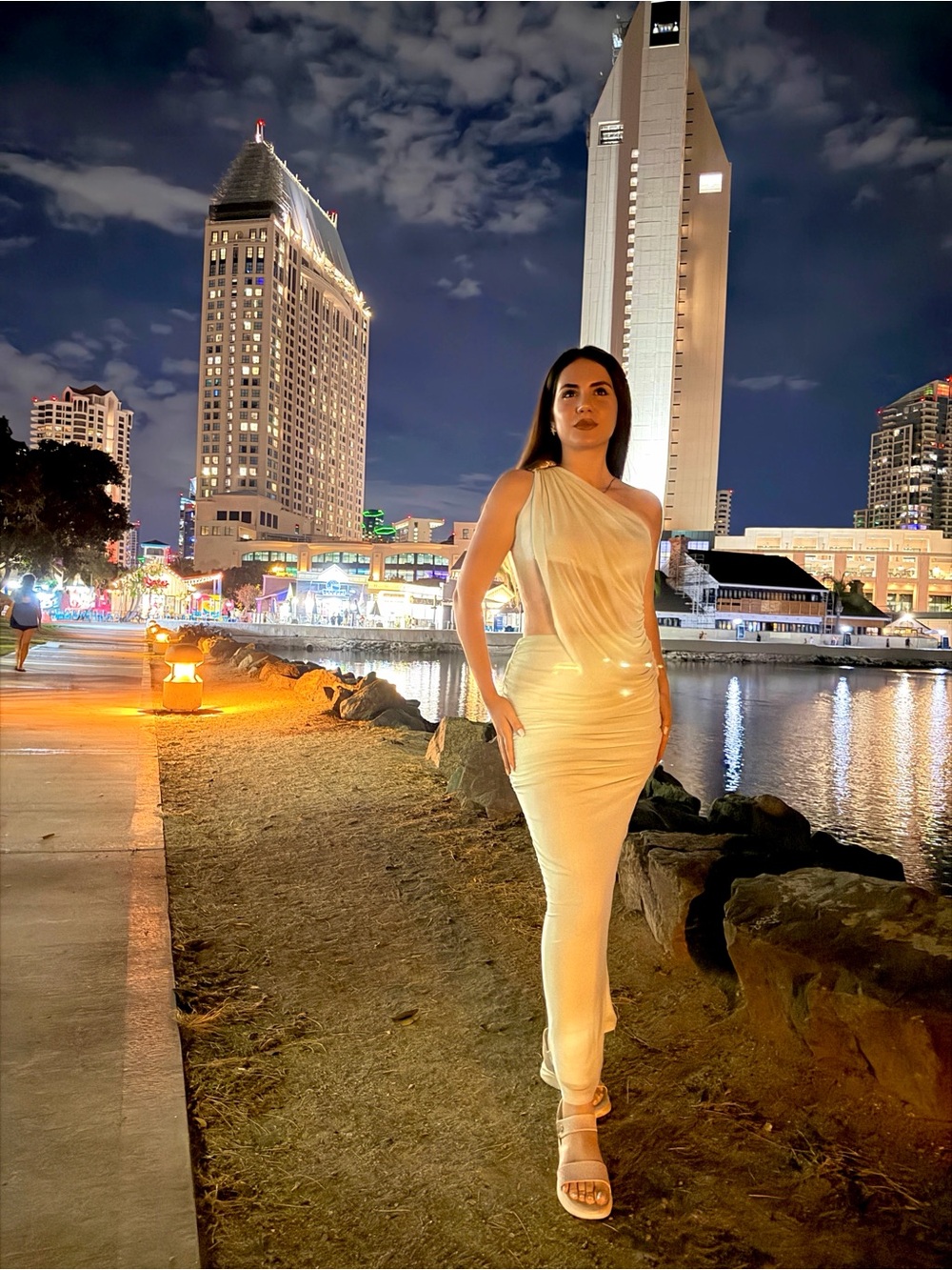 One-Shoulder Cream Evening Gown